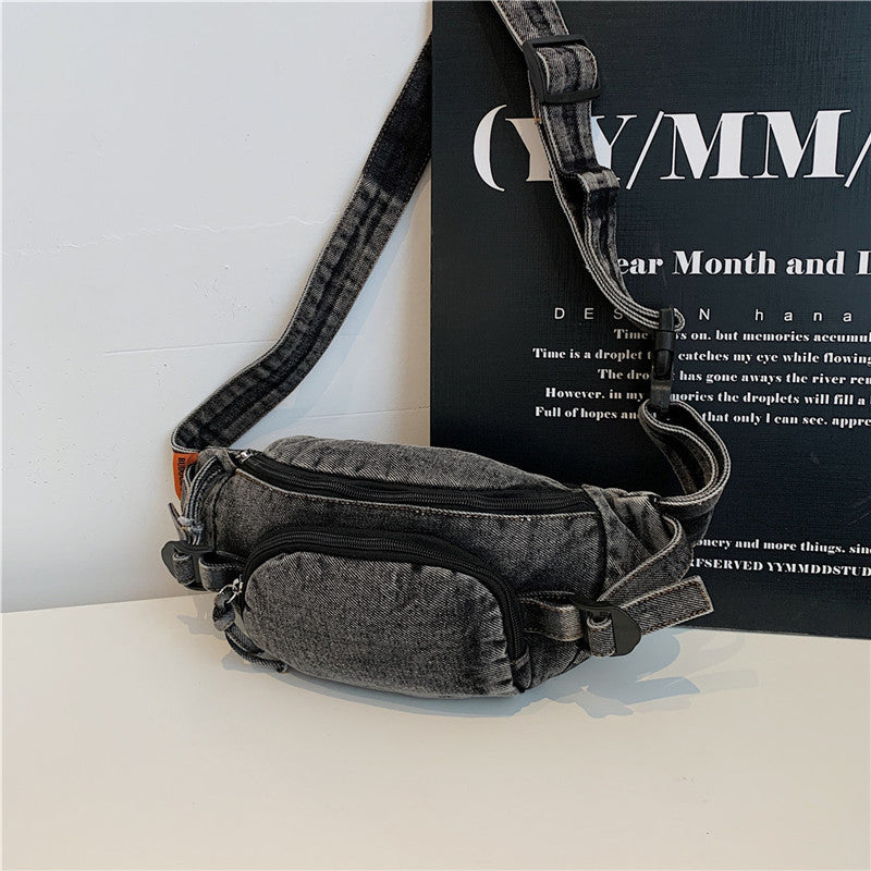 Unisex Trendy Pure Denim Crossbody Large Capacity Chest & Waist Bag
