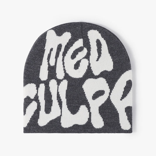 Letter jacquard knitted outdoor warm stylish beanie