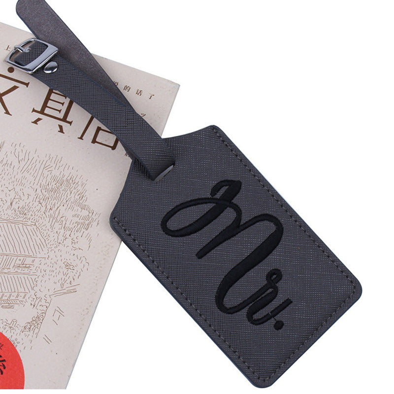 PU leather couple embroidered luggage tag for Travel
