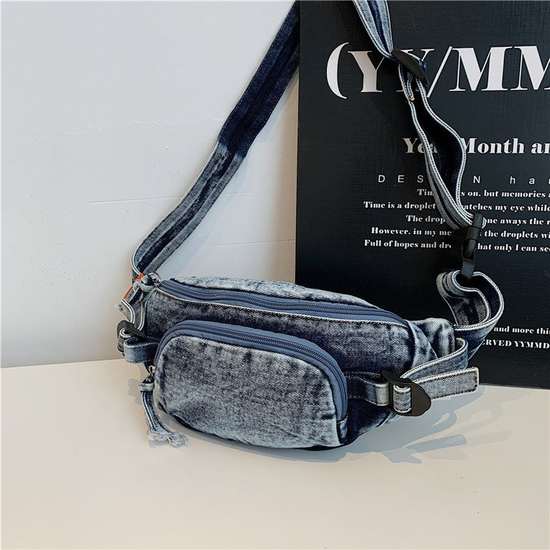 Unisex Trendy Pure Denim Crossbody Large Capacity Chest & Waist Bag