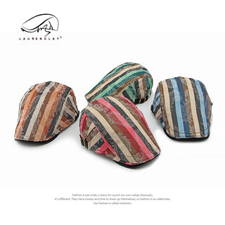 Striped Cotton Fabrics Retro Beret Painter Cap