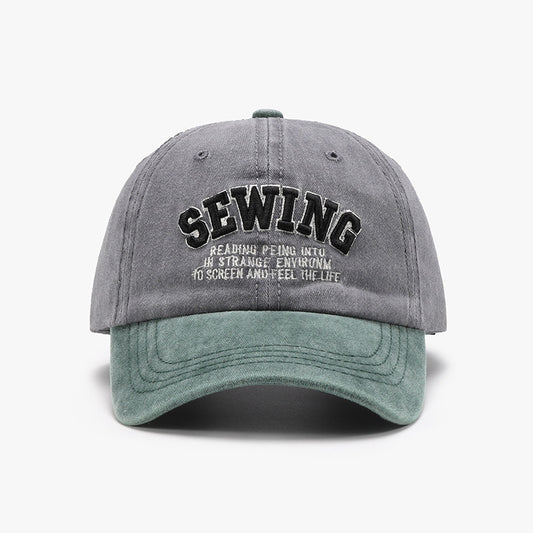 Lettered three-dimensional embroidery color-block washed soft top baseball cap