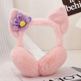 Cold Protection Cute Flower Plush Folding Earmuffs