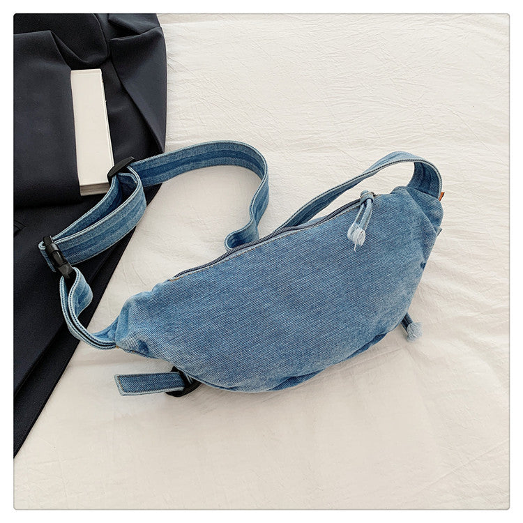 Unisex Trendy Pure Denim Crossbody Large Capacity Chest & Waist Bag