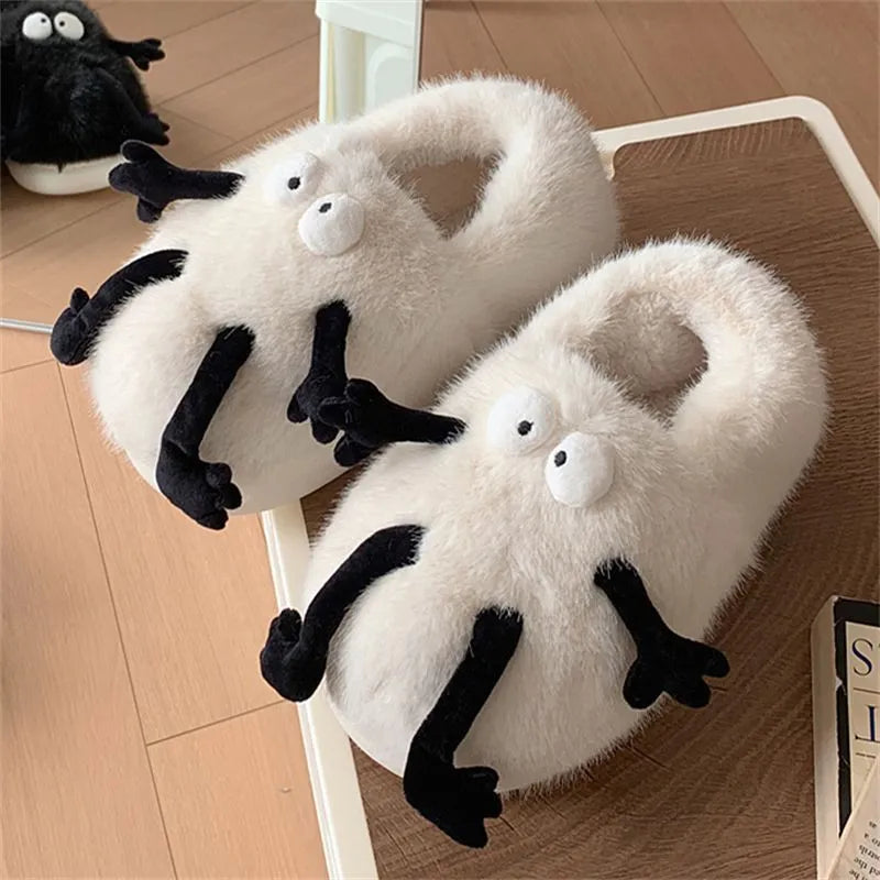 Creative Funny Coal Ball Woolen Non Slip Home Slipper For Women