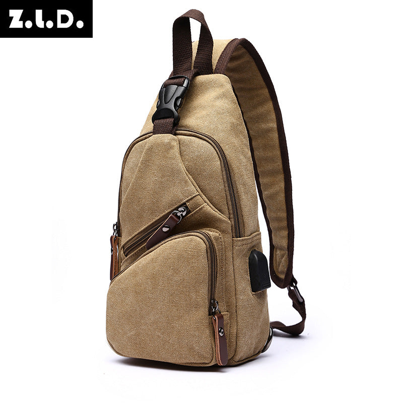 ZUOLUNDUO Multifunctional USB Canvas Chest Bag Casual Crossbody