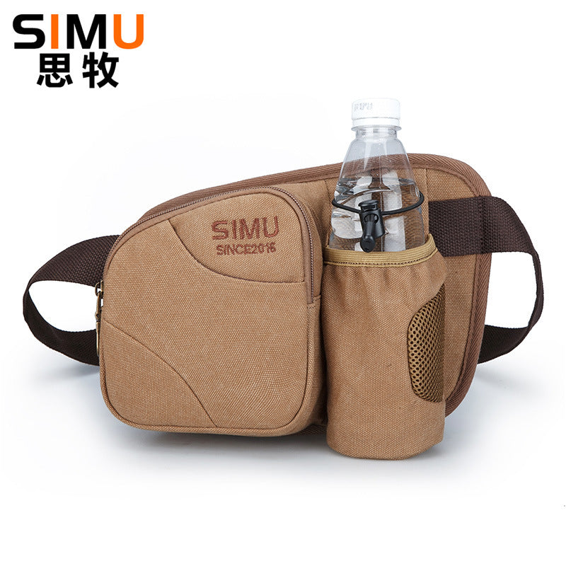 Outdoor Canvas Waist Bag with Bottle Holder Running Cycling Crossbody