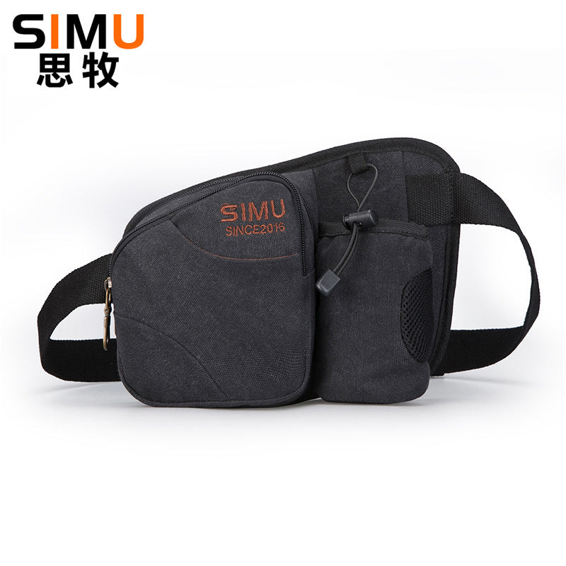 Outdoor Canvas Waist Bag with Bottle Holder Running Cycling Crossbody