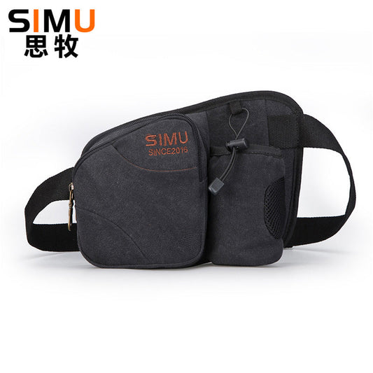 Outdoor Canvas Waist Bag with Bottle Holder Running Cycling Crossbody