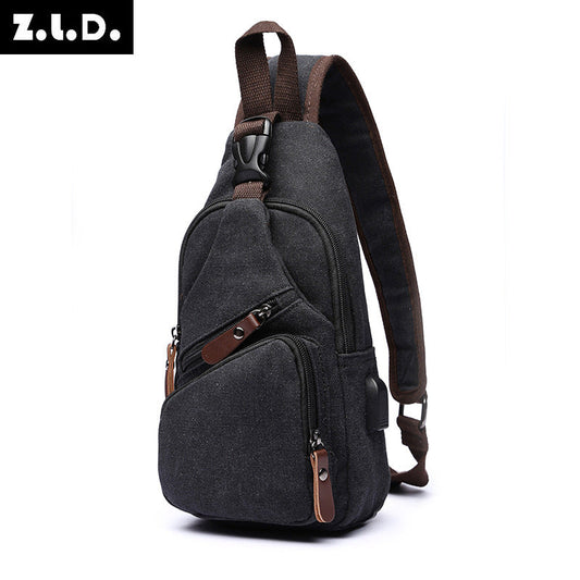 ZUOLUNDUO Multifunctional USB Canvas Chest Bag Casual Crossbody