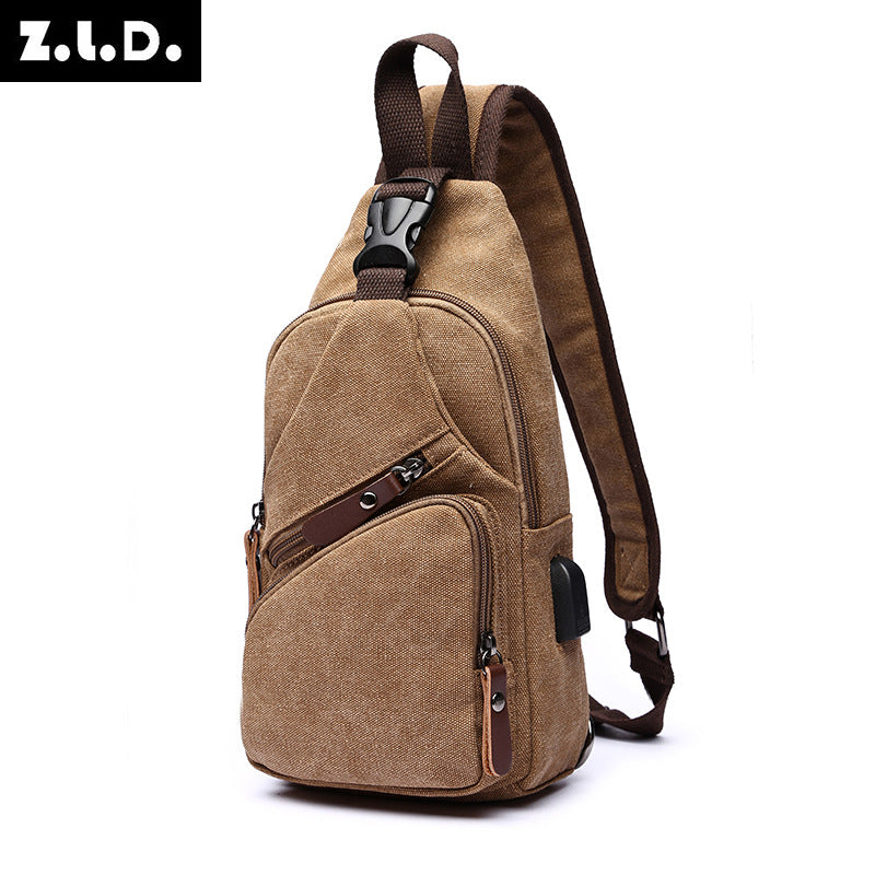 ZUOLUNDUO Multifunctional USB Canvas Chest Bag Casual Crossbody