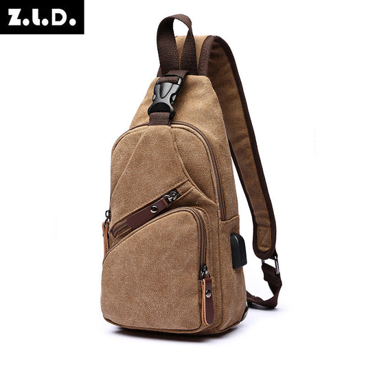 ZUOLUNDUO Multifunctional USB Canvas Chest Bag Casual Crossbody