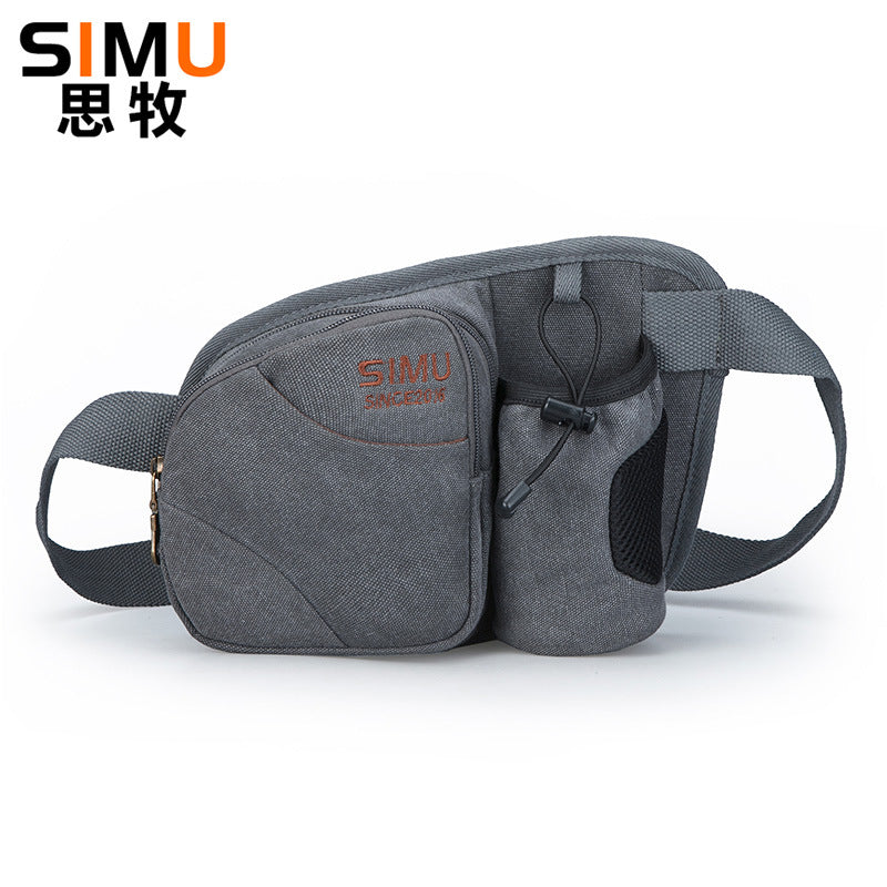 Outdoor Canvas Waist Bag with Bottle Holder Running Cycling Crossbody