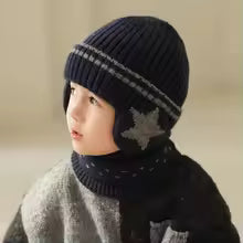 2 in 1 Children's Winter Cap with Earmuff and Muffler two-piece set