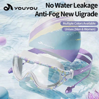 Professional Women's Waterproof Anti Fog Swimming Goggles Set With Cap