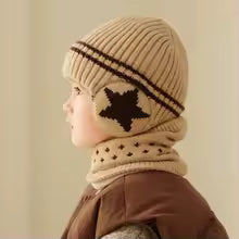 2 in 1 Children's Winter Cap with Earmuff and Muffler two-piece set