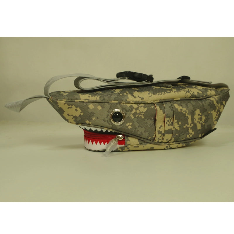 Shark-shaped camouflage unisex crossbody bag  for travel with adjustable strap