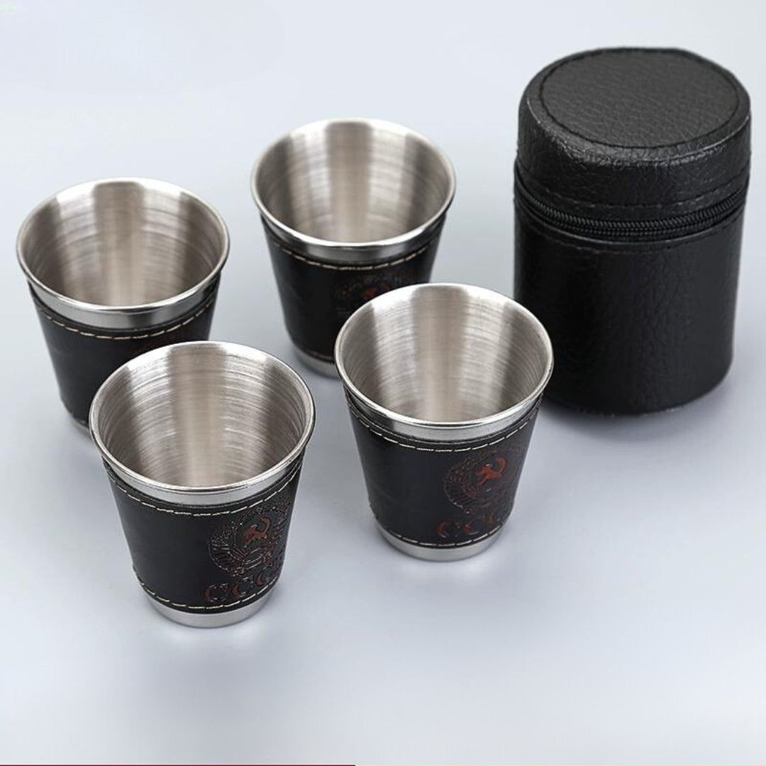 Stainless steel small glass set 4 portable  for outdoor travel carrying glasses