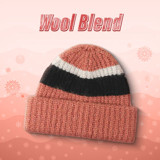 Double cuffed thickened wool color-blocked knitted hats