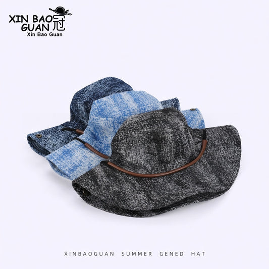 Unisex Washed Denim Outdoor Sun Protection Wide Brim Bucket Hat