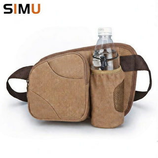 Outdoor Canvas Waist Bag with Bottle Holder Running Cycling Crossbody