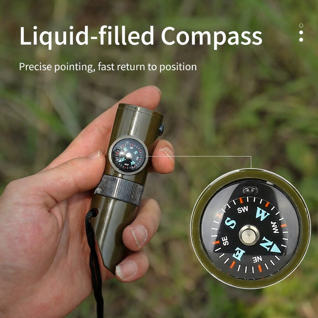 Seven In One Survival Whistle SOS Rescue Compass Thermometer Kit