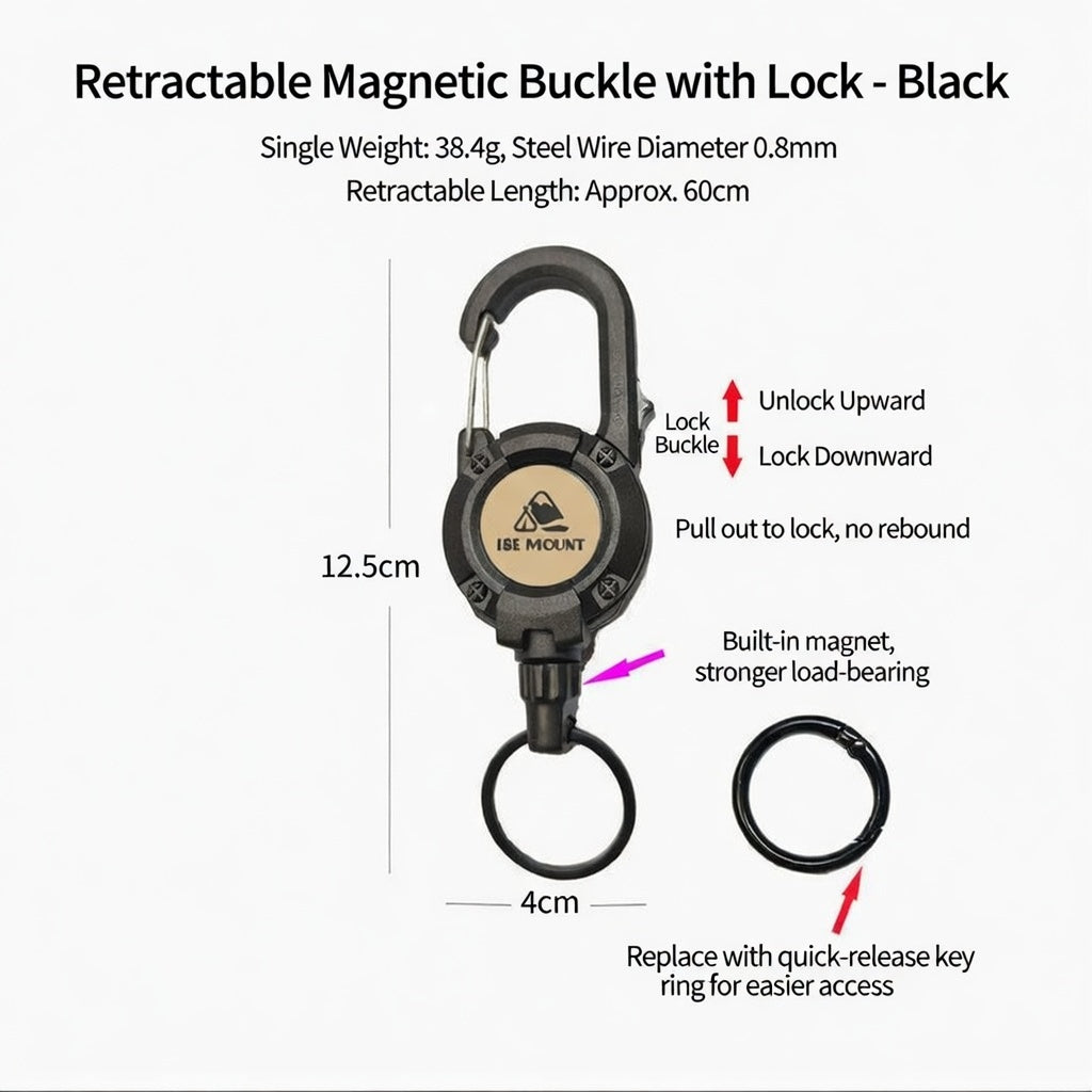 ISE MOUNT Tactical Retractable Steel Wire Keychain Anti-Lost Outdoor Gear