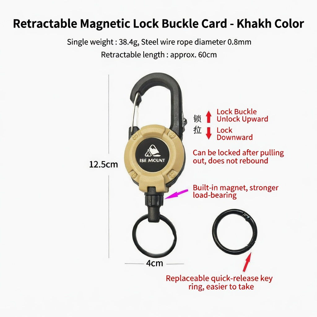 ISE MOUNT Tactical Retractable Steel Wire Keychain Anti-Lost Outdoor Gear