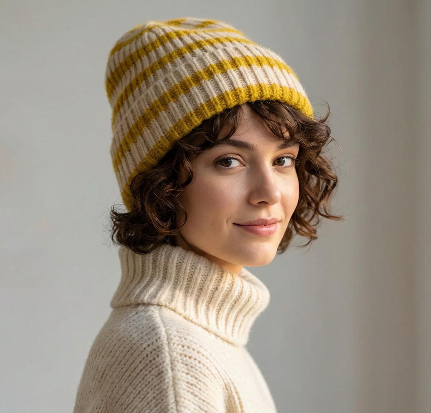 বোনা স্ট্রাইপড রোল্ড আউটডোর উষ্ণ ঘন উলের বিনি