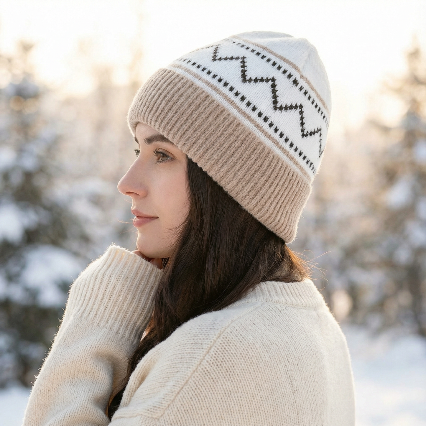 Winter outdoor color-blocked stripes thickened fleece knit versatile hat