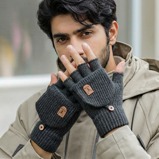 Knitting Thick Winter Indoor Hand Warmers and Screen Touch Half Finger Gloves