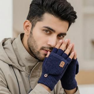 Knitting Thick Winter Indoor Hand Warmers and Screen Touch Half Finger Gloves