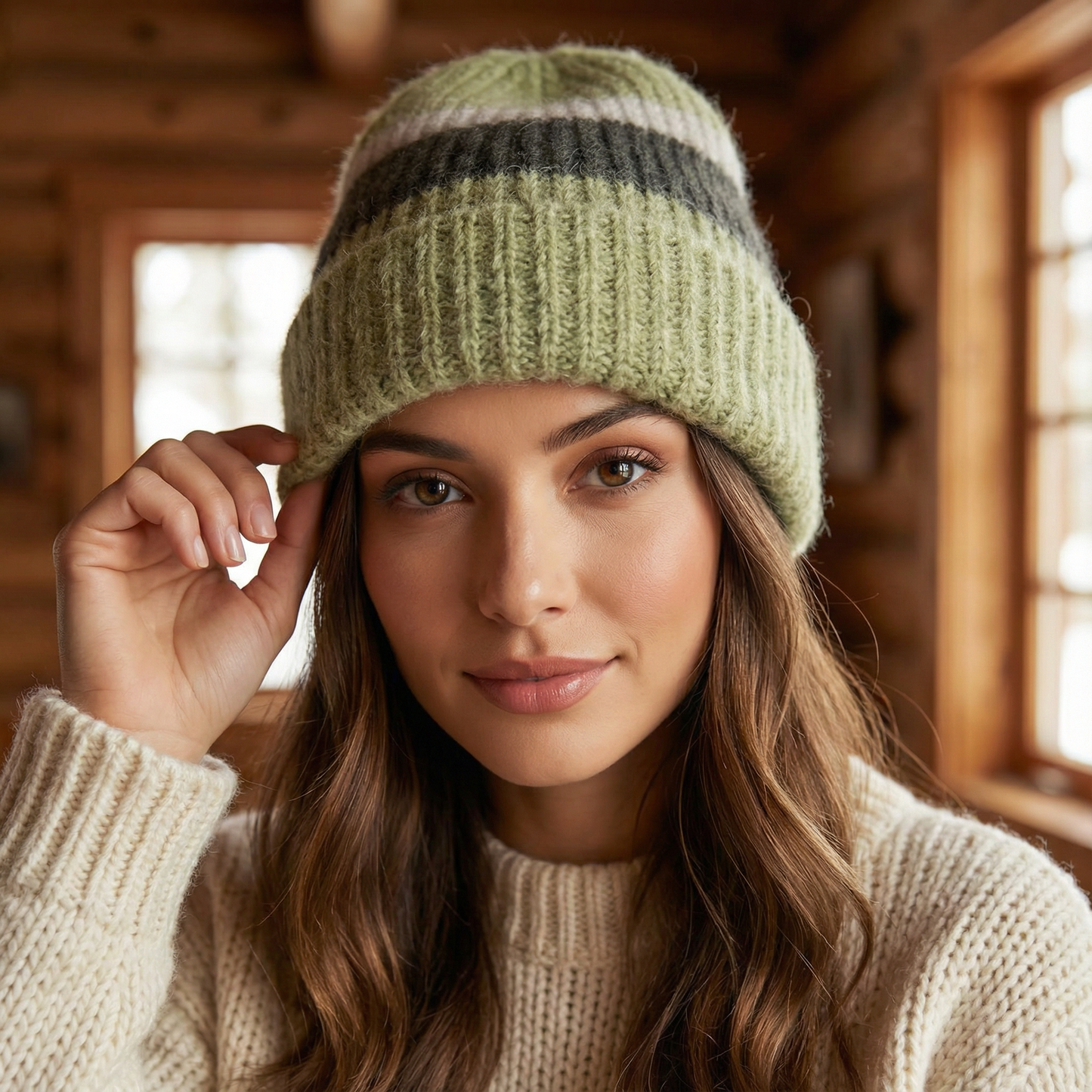 ডাবল কাফড ঘন উলের রঙ-ব্লকড বোনা টুপি