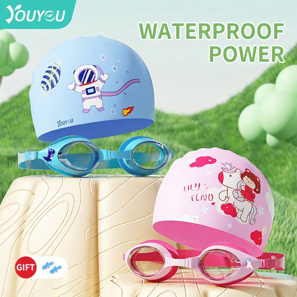 Kids Professional Anti-Fog Swimming Goggles and Waterproof Cap Set