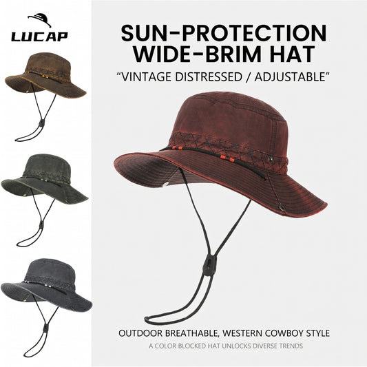 Retro Waterproof Quick Dry Sun Protection Wide Brim Cowboy Hat