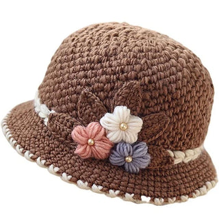 Knitted Female Three-Dimensional Flower Plush Winter Hats