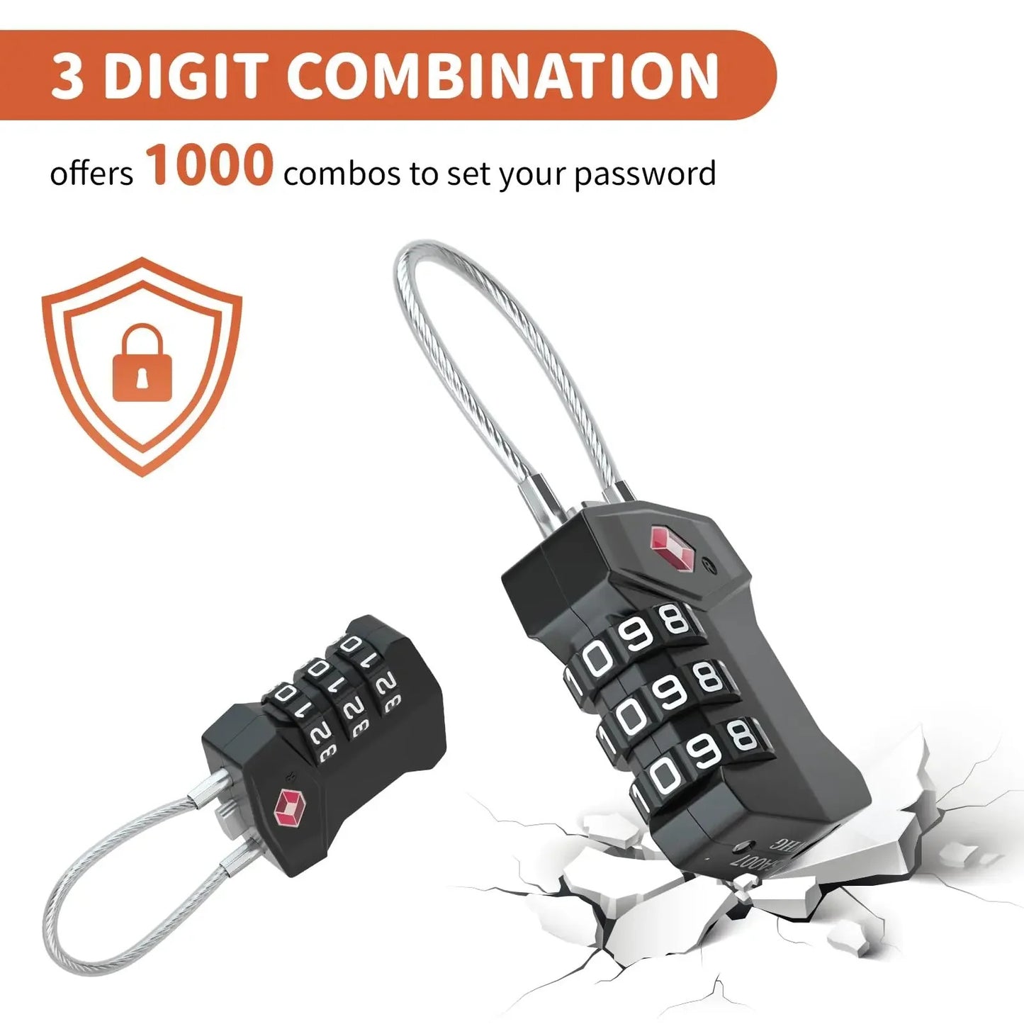 স্মার্ট কম্বিনেশন টিএসএ সেফ ৩ ডিজিটের কম্বিনেশন ট্রাভেল লাগেজ লক। 