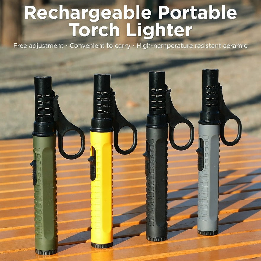 Refillable Windproof Camping Torch Lighter Adjustable Flame Outdoor BBQ Ignition