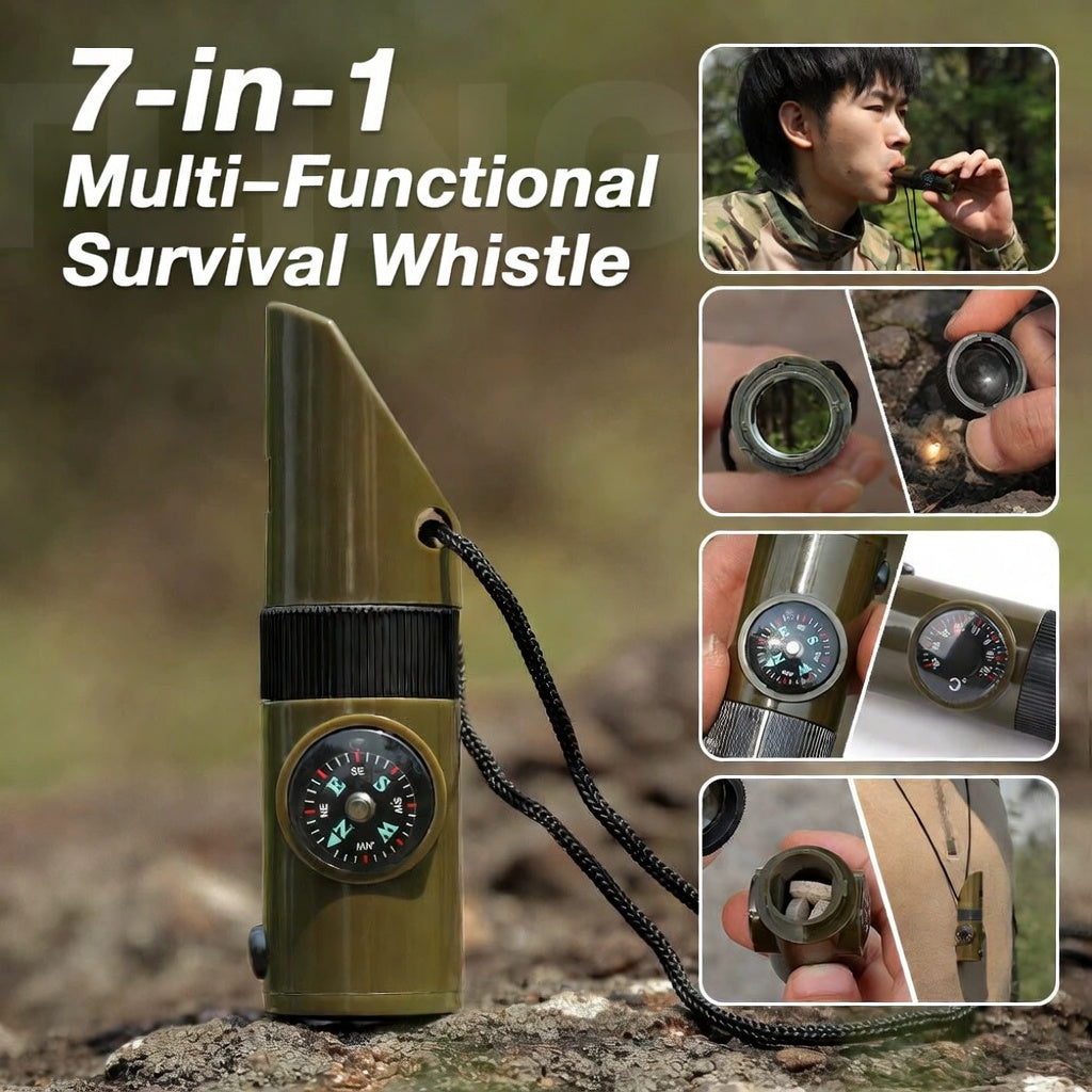 Seven In One Survival Whistle SOS Rescue Compass Thermometer Kit