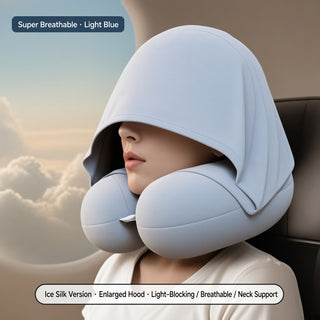 Hooded Memory Foam Travel Pillow with Ice Silk Cover