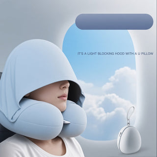 Hooded Memory Foam Travel Pillow with Ice Silk Cover