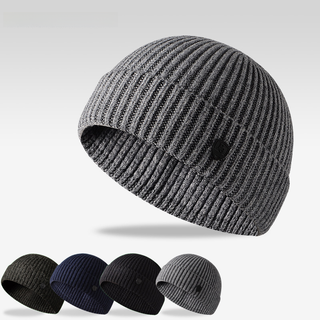 Winter solid color knit hat men's warm beanie hat