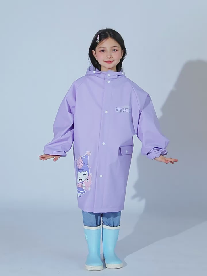 Kids Rain Poncho with Hidden Backpack Compartment for School