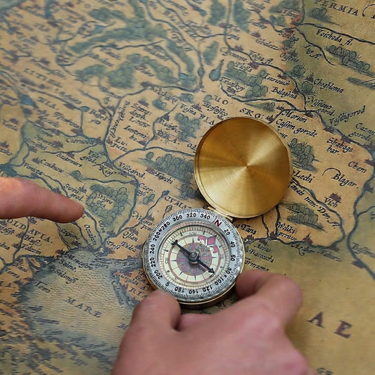 Copper Pocket Compass Luminous Dial Gold Plated Outdoor Navigation Edition